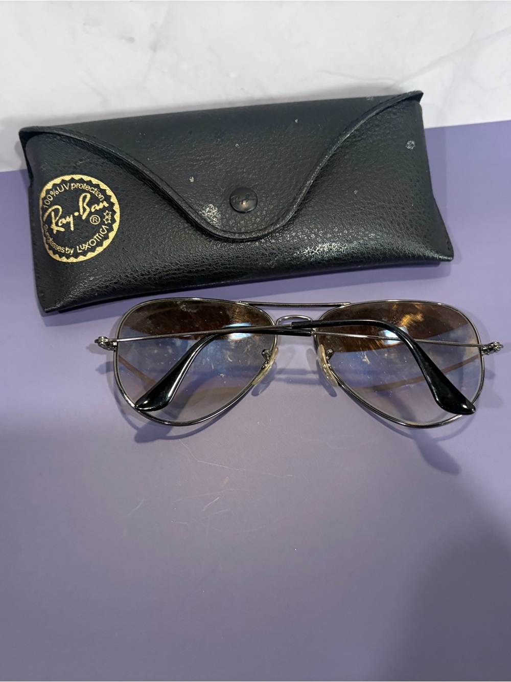 Ray-Ban Aviator Sunglasses - Gunmetal Frame with Brown Gradient Lenses - Picture 4 of 5